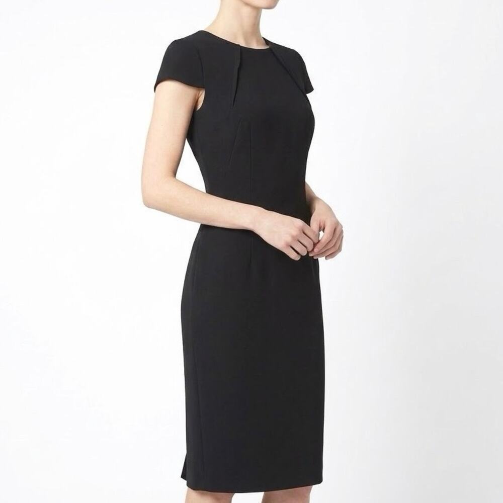 Hobbs London Black Cap Sleeve Sheath Dress Work Career LBD Tailored Sz UK 6 US 2